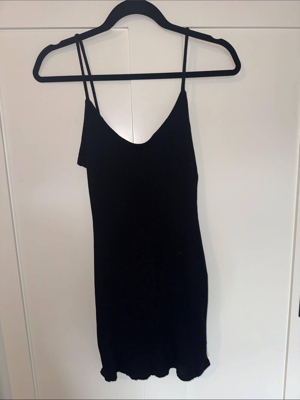 Black Ribbed Spaghetti Strap Slip Dress
